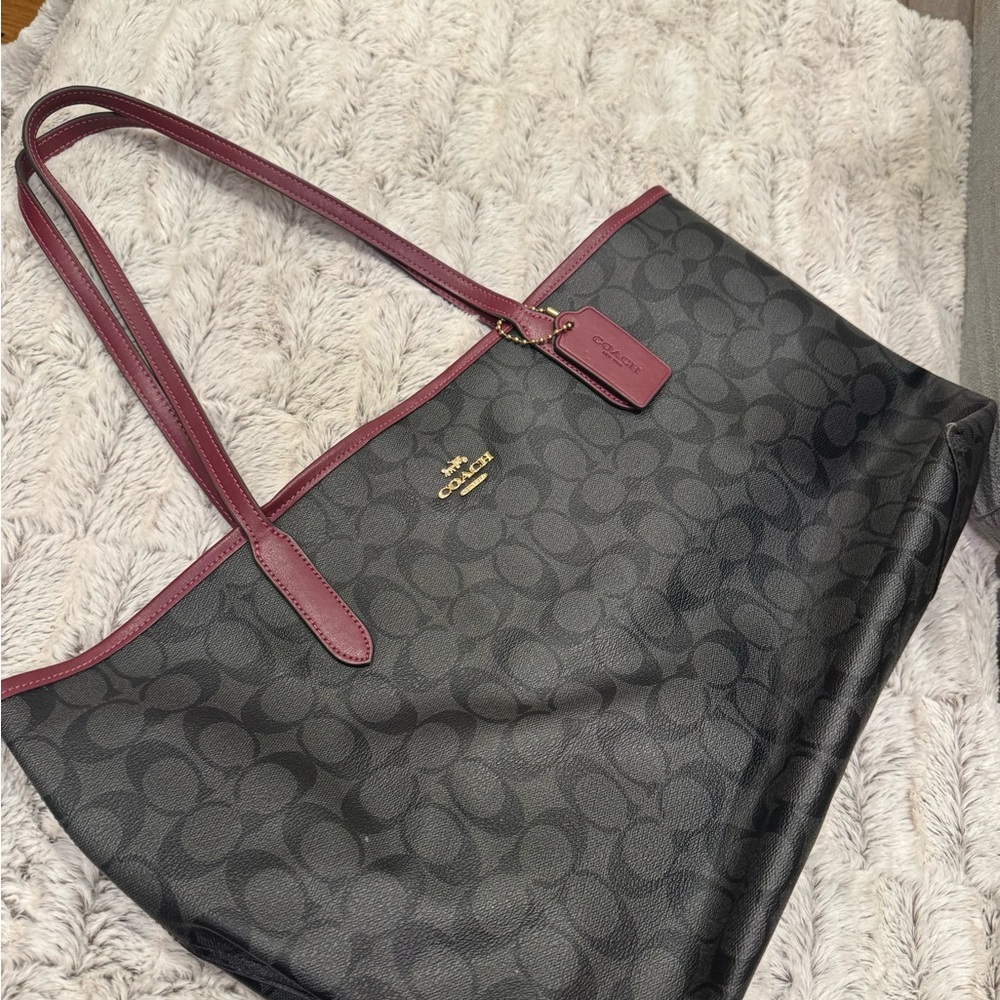 Coach Black and Burgundy Signature Tote
